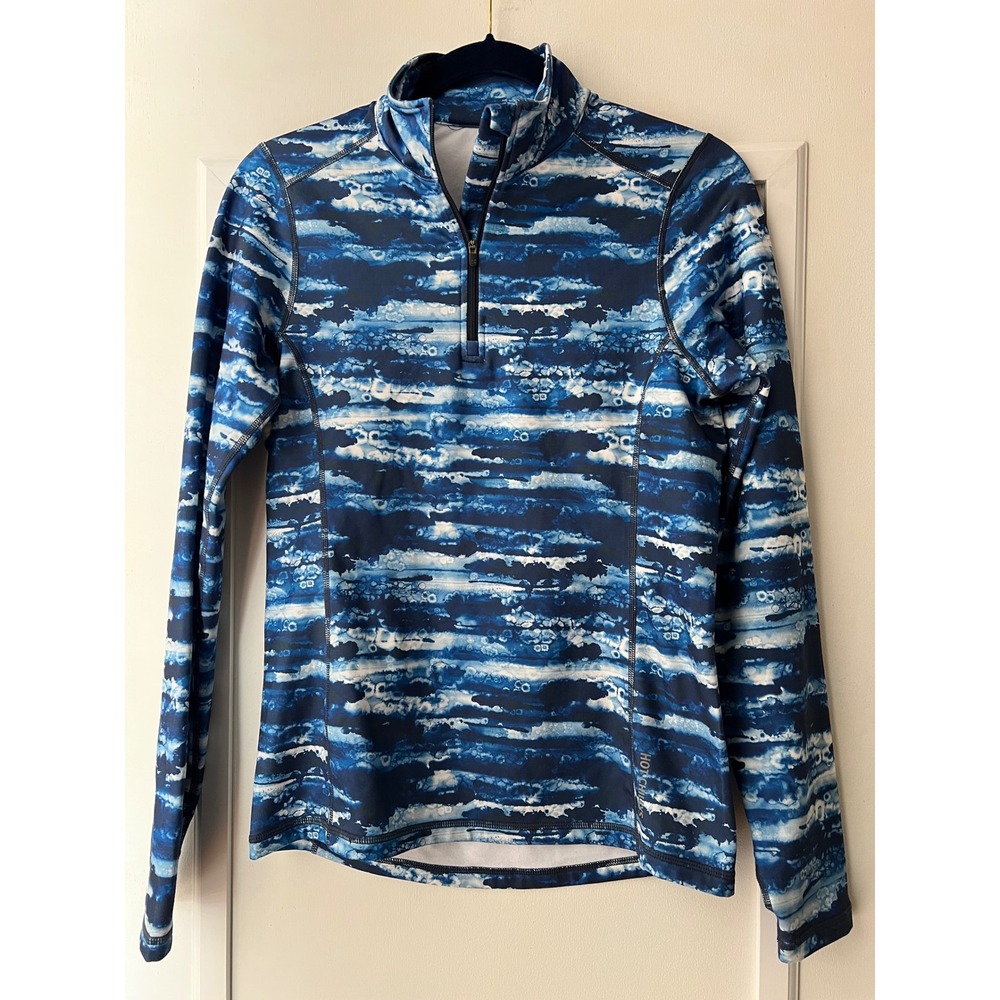 Hot Chillys Womens Micro-Elite Chamois 1/4 Zip Pullover Blue Print Small 36x24